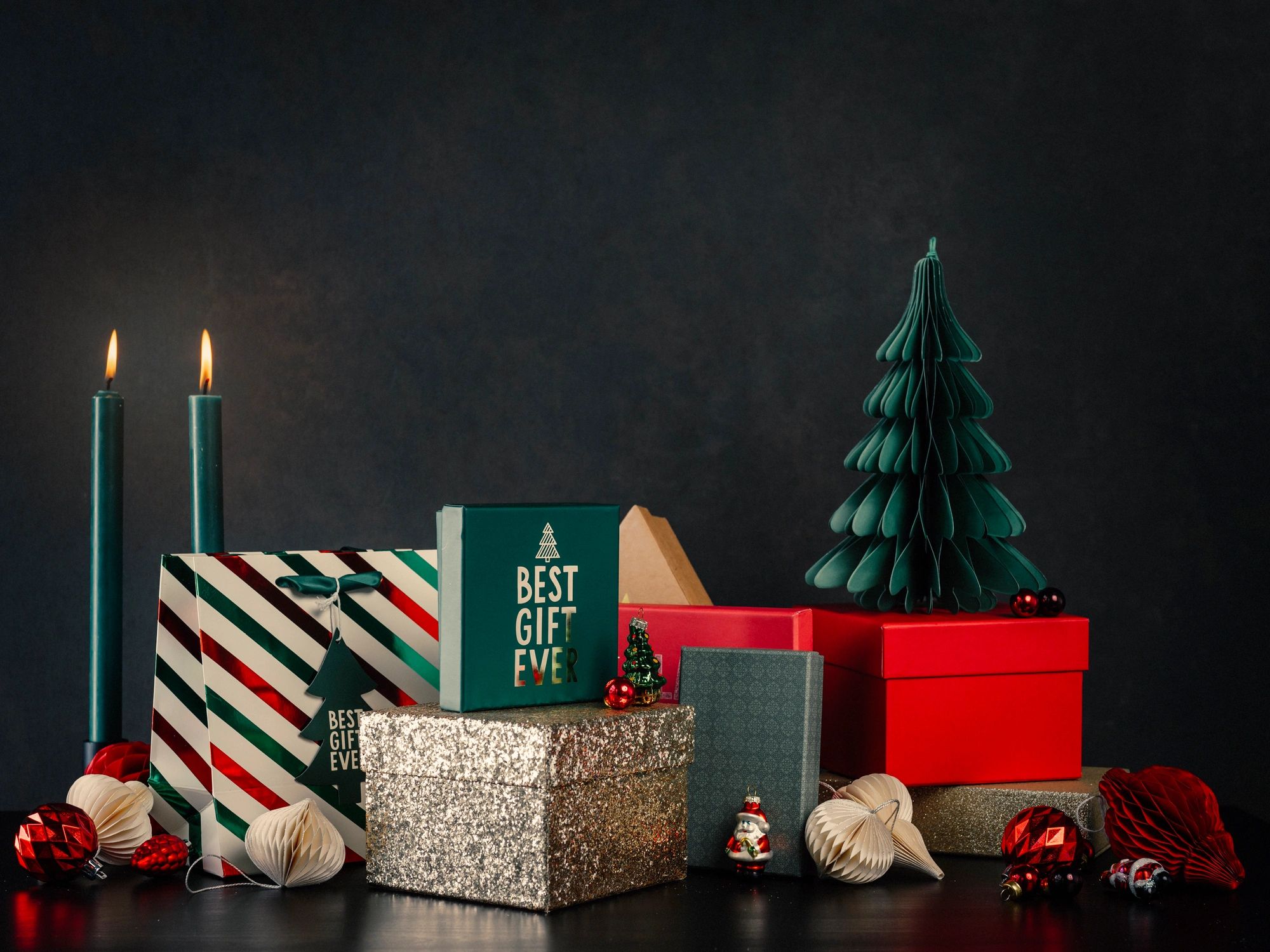 Gift-ready candle and present styling