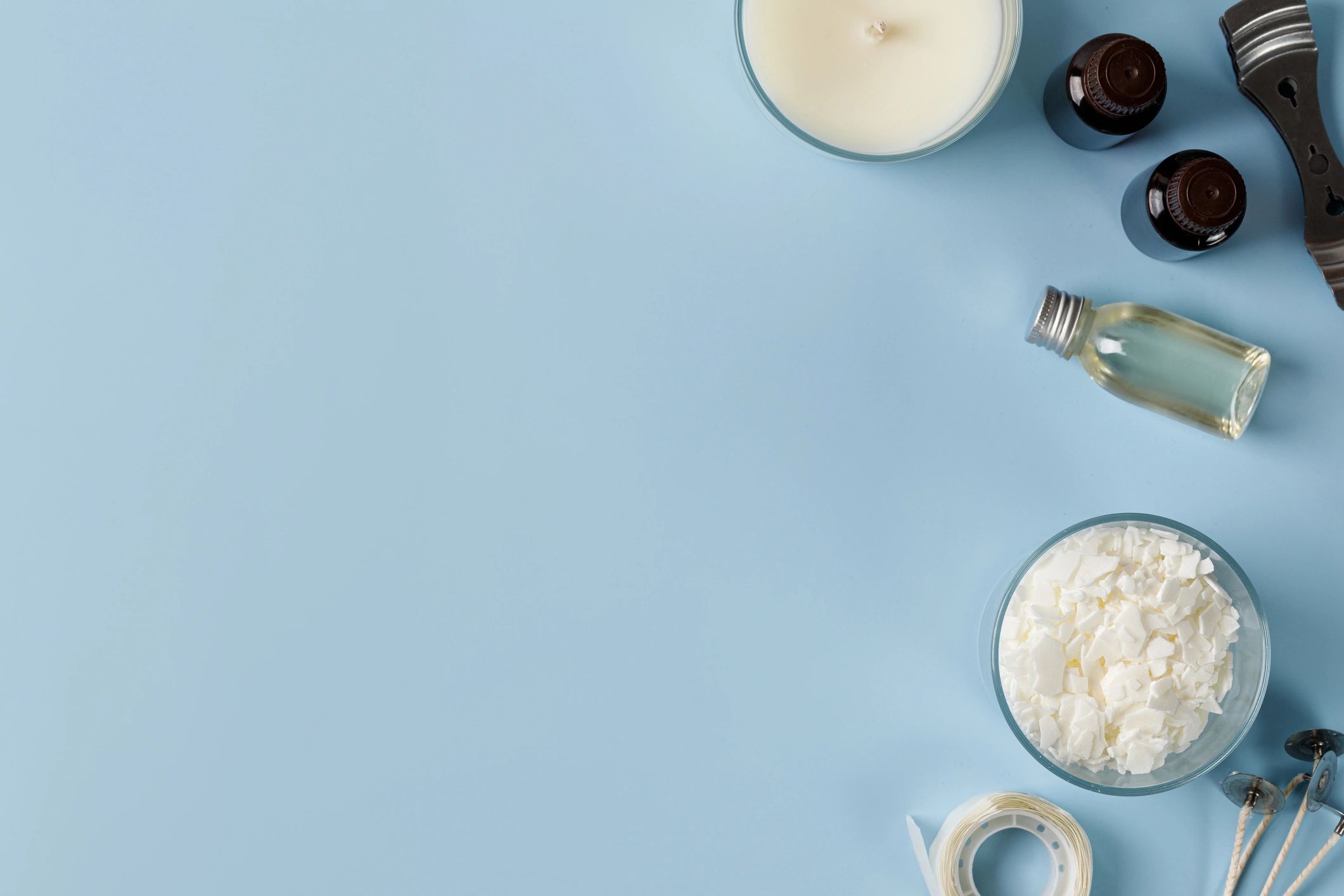 Candle-making supplies flat lay with copy space