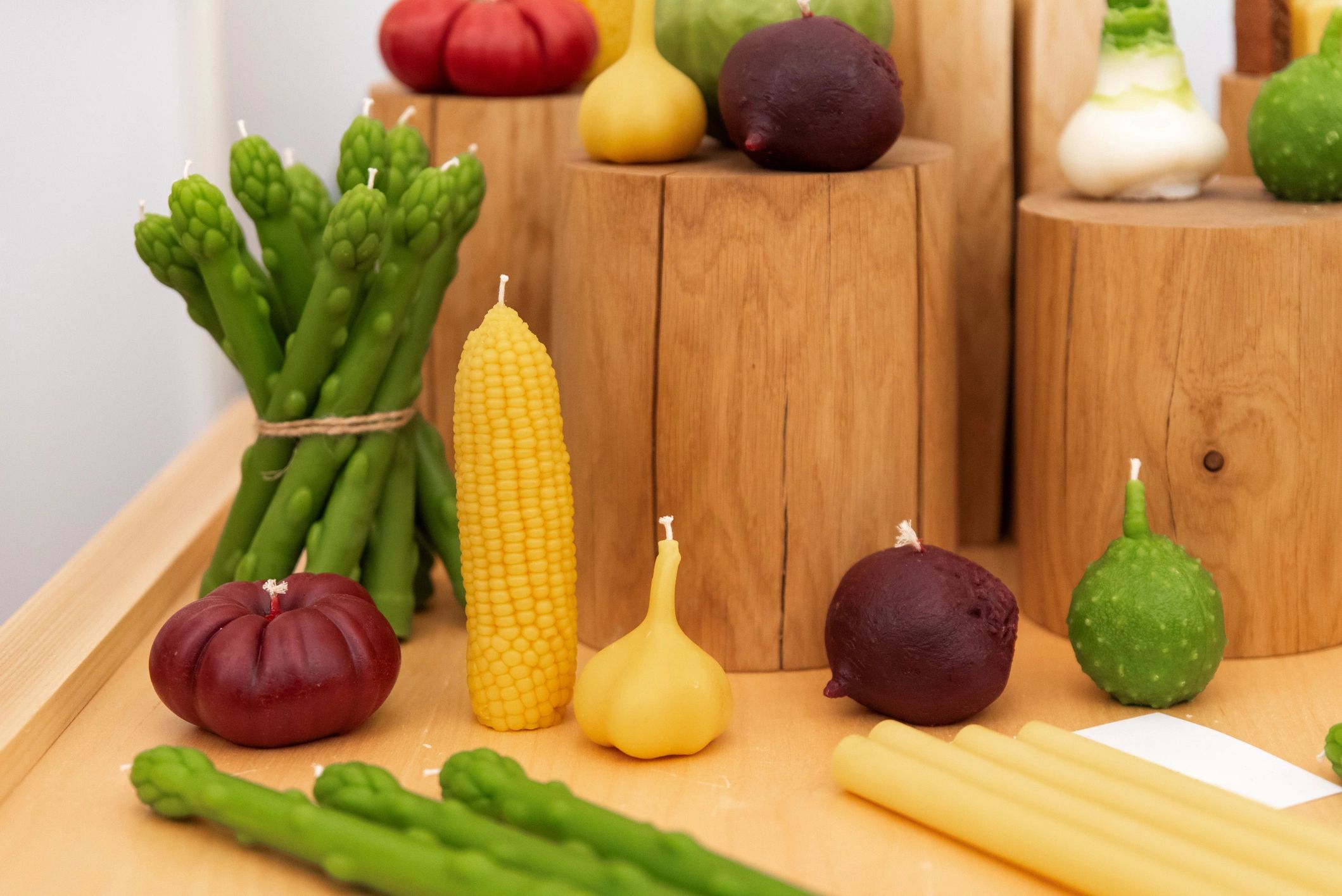 Wax candles shaped like vegetables